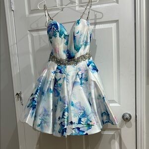 Rachel Allan White and Blue Floral Kids Dress